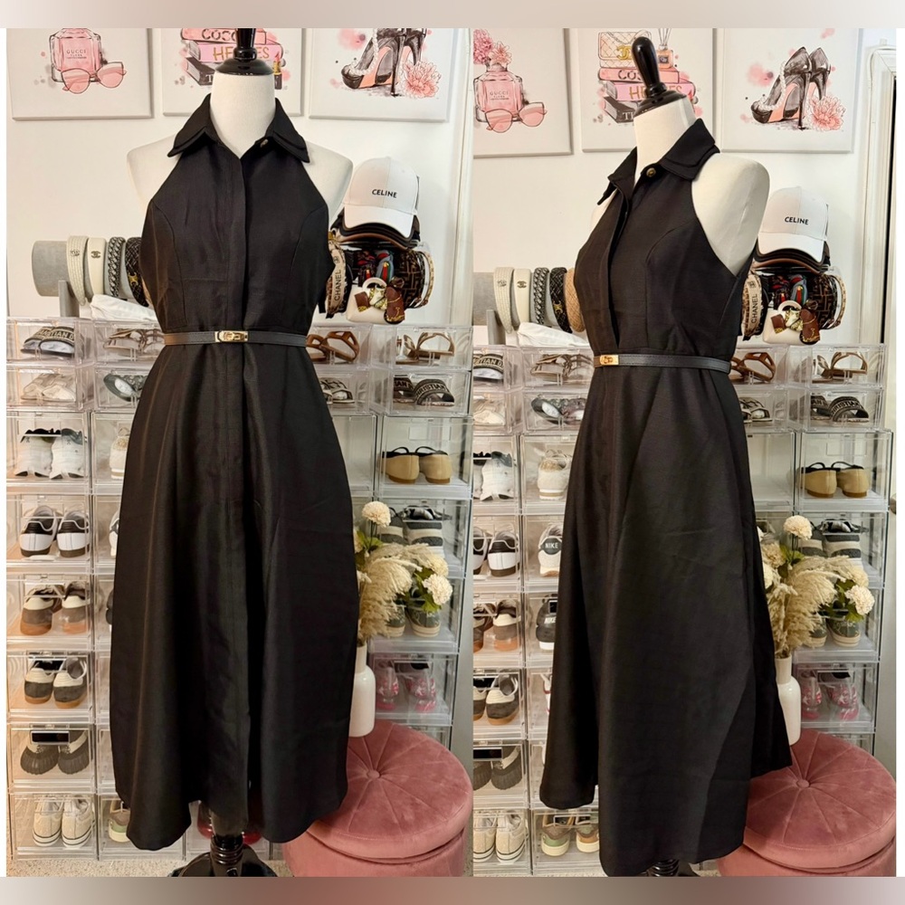 🌸Brand New Chic Black Collared Maxi Dress with belt included can fit SM up to M🌸